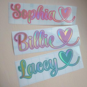 Double layered custom made vinyl name sticker heart – personalised label decal hologram rainbow heart image 3