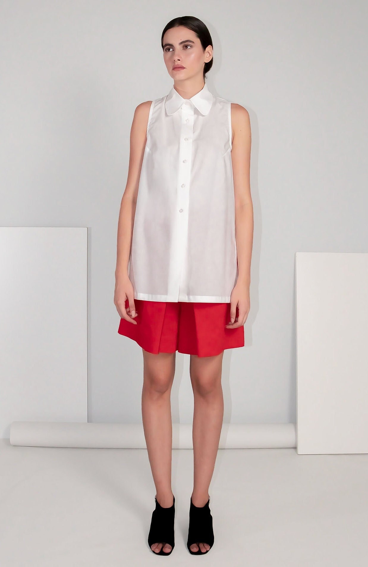 Shirt Minimal Top Sleeveless White 