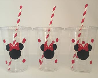 Minnie Mouse Party Cups, Minnie Mouse Birthday Party, Minnie Mouse Party Favors, MInnie Mouse Party Supplies,Red Minnie,Pink Minnie,hot pink