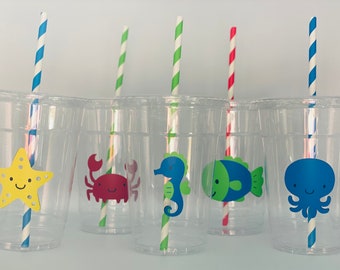 Ocean Party Cups, Beach Party Cups, Under the Sea Party Cups, Ocean Baby Shower, Fish Party, Crab Party, Baby Shower, Disposable, Octopus