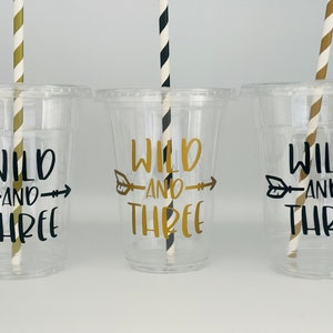 Wild and Three Party cups, Wild Birthday party cups, Third Birthday Party, Wild and 3 Supplies, Wild Thing Party, Disposable
