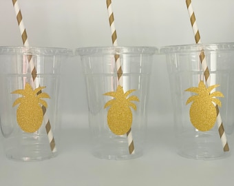 Gold Pineapple party cups, Pineapple Birthday,Pineapple Baby shower Cups, Pineapple Party Favors, Party Supplies, Disposable