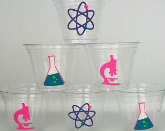 Girl Science Party Snack Cups, Pink Mad scientist Party Cups, Science Birthday Party Cups, Science Baby Shower, Scientist Party cups