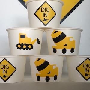 Construction party snack cups, Construction Birthday Party Cups, Construction baby shower, Construction Party favors, Things that go party