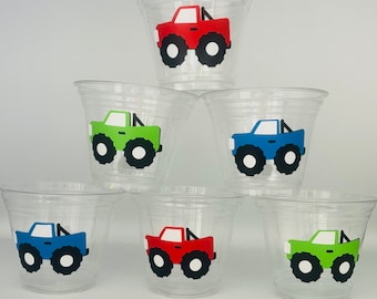 Monster Truck Party Cups, Monster Truck Birthday Party, Monster Truck party Favors, Things that go Party, Monster Truck Party Supplies