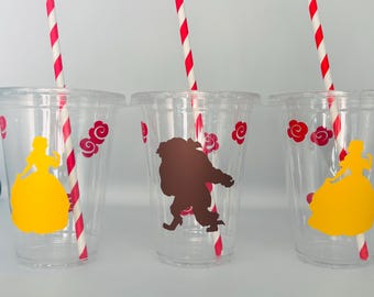 Beauty and the Beast Party Cups,Belle Birthday Party,Belle Party Favors, Beauty and the Beast Supplies, Belle Birthday Favor,Disposable
