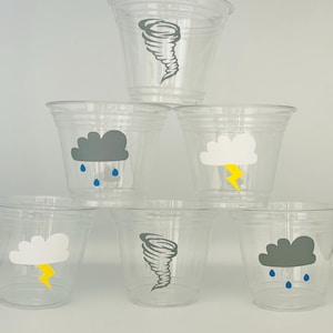 Tornado Party cups, Weather Birthday Party, Thunder, Lighting Party, Rain Party, Weather Party Supplies, Disposable, Fournado, Twonado,