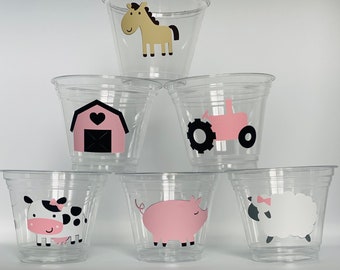 Girl Farm Party Snack Cups, Farm Party Snack cups, Girly Farm Party, Pink Farm Party, Farm Baby shower Cups, Pink farm Party