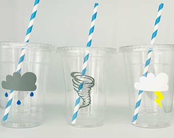 Tornado Party cups, Weather Birthday Party, Thunder, Lighting Party, Rain Party, Weather Party Supplies, Disposable, Fournado, Twonado,
