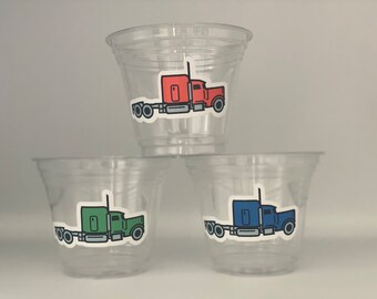 Semi Truck Party Cups Big Rig Party Cups 1st Birthday Work - Etsy