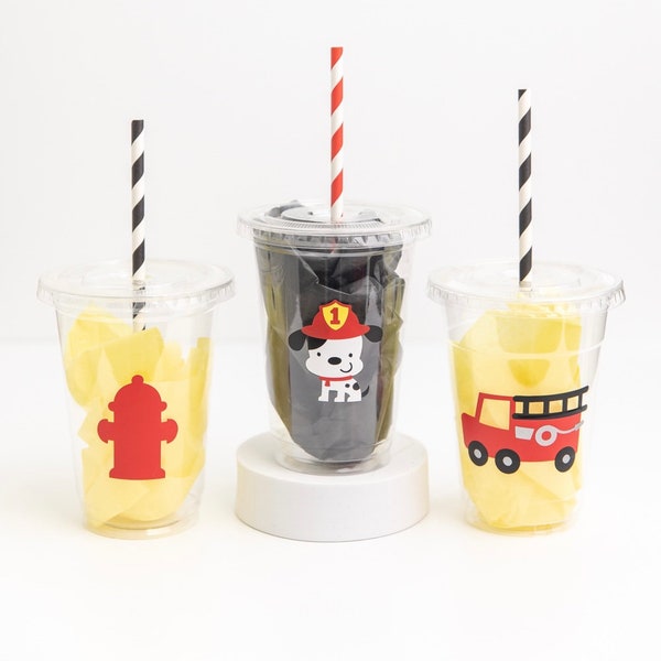 Fireman party cups, fire truck party cups, Fireman birthday party, Fireman Party Supplies, Firetruck party favors, Fire truck birthday party