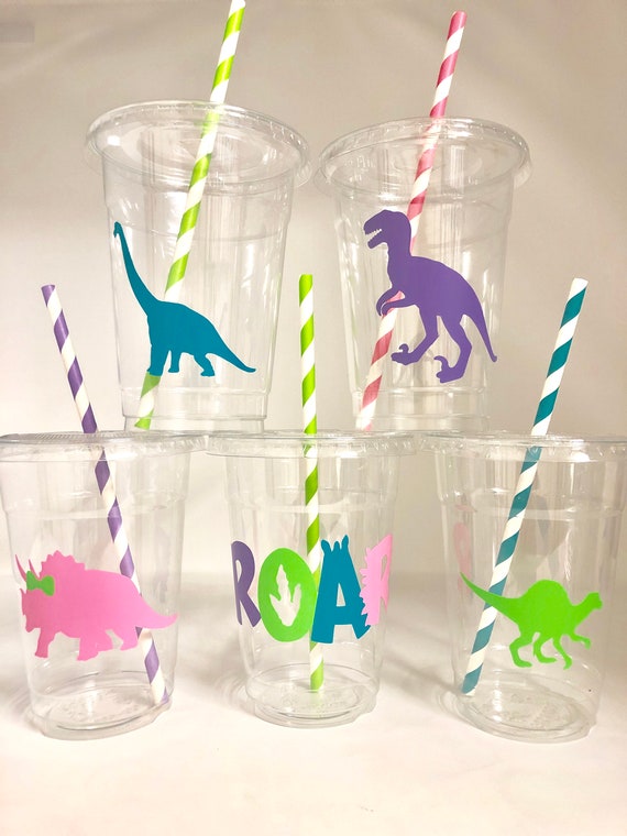 Dart Plastic Kids' Cups with Lids/Straws, 12 oz, Jungle Print