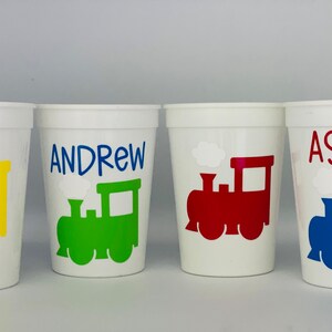 Train Party Cups, Train Birthday party, Train baby shower cups, Train Party Favors, Vintage Train Party, Choo choo Party, Reusable