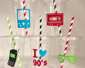 90's Birthday Party Cups, 90's Party Cups, 90's Party favors, 90's Party Suplies, Cassette Party, Flip Phone, I love the 90's, Disposable