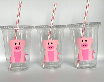 Pig Party cups, Pig Birthday Party Cups, Farm Party Cups, Pig Baby Shower, Farm Birthday Party, Pig Party Supplies, Pig  Favors,Disposable