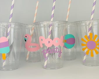 Pool Party Cups, Swimming Party Cups, Summer Party Cups, Pool birthday Party, Swimming Party,pool party favors,Beach Ball Party,Disposable