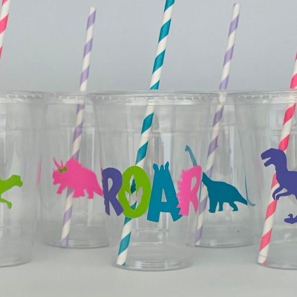 Girl Dinosaur Party Cups,  Dino Party, Pink Dinosaur Party, Dinosaur Birthday Party, Dinosaur Party Cups, Dinosaur Party Favors, Disposable
