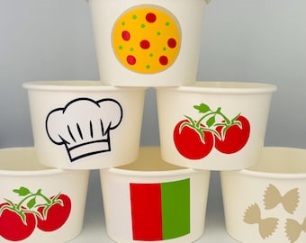 Italian Birthday Party cups, Italy Party Cups, Pizza Party, Chef Party, Tomatoes Party, Pasta Party, Cooking Party, Party Favors, Disposable