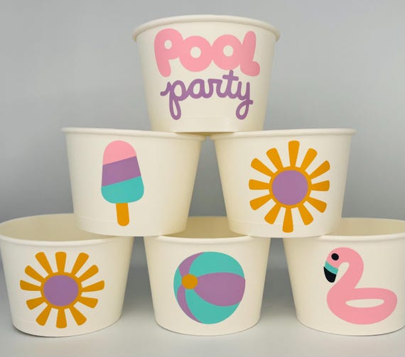Pink Pool Party Cups, Pastel Swimming Party Cups, Summer Party Cups, Pool birthday Party, Swimming Party,pool party favors,Girls Pool