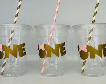 Minnie Mouse pink and gold party cups, Gold and Pink MinnieMinnie Birthday Party,Minnie Party Favors,Minnie supplies, Disposable