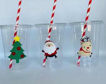 Christmas party cups, Santa Party Cups, Christmas Birthday Party Cups, Reindeer Party Cups, Christmas Eve Dinner, Breakfast with Santa