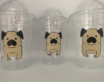 Pug Party Cups, Pug Birthday Party Cups, Dog Party, Puppy Party, Dog party Supplies, Adopt a dog, 1st Birthday, Adoption