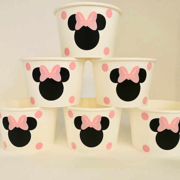 Minnie Mouse Snack Cups, Minnie Mouse Baby Shower, Minnie Mouse Birthday Party, Light pink Minnie mouse, Minnie Party Supplies, tableware