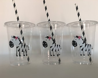 Zebra Party Cups, Zebra Birthday Party cups, Zebra Baby shower Party Cups, Safari Party Cups, Safari Baby Shower, Zebra Favors, Disposable