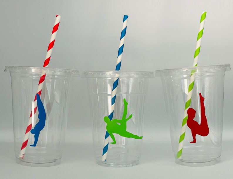 Boys Gymnastics Party Cups, Gymnastics Birthday Party Cups, Boy Gymnastic Party favors, Gym Party Cups, Gymnastic party supplies, Team Party image 1