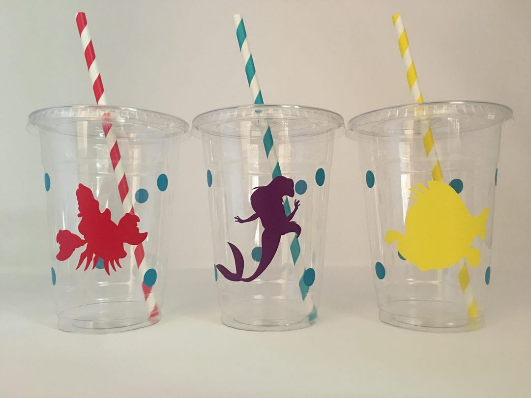 Disney Ariel Printed Plastic Cup Birthday Party Favour (1 Piece),  Blue/Pink, 16 oz.