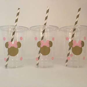 Vasos de fiesta de Minnie Mouse en rosa y dorado, fiesta de cumpleaños de Minnie en dorado y rosa, regalos de fiesta de Minnie, suministros de Minnie, desechables