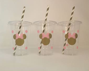 Minnie Mouse pink and gold party cups, Gold and Pink MinnieMinnie Birthday Party,Minnie Party Favors,Minnie supplies, Disposable