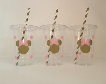 Minnie Mouse pink and gold party cups, Gold and Pink MinnieMinnie Birthday Party,Minnie Party Favors,Minnie supplies, Disposable