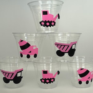 Pink Construction Party Cups, Construction Birthday Party Cups, Party Supplies, Construction party favors, Construction 1st Birthday, Girls