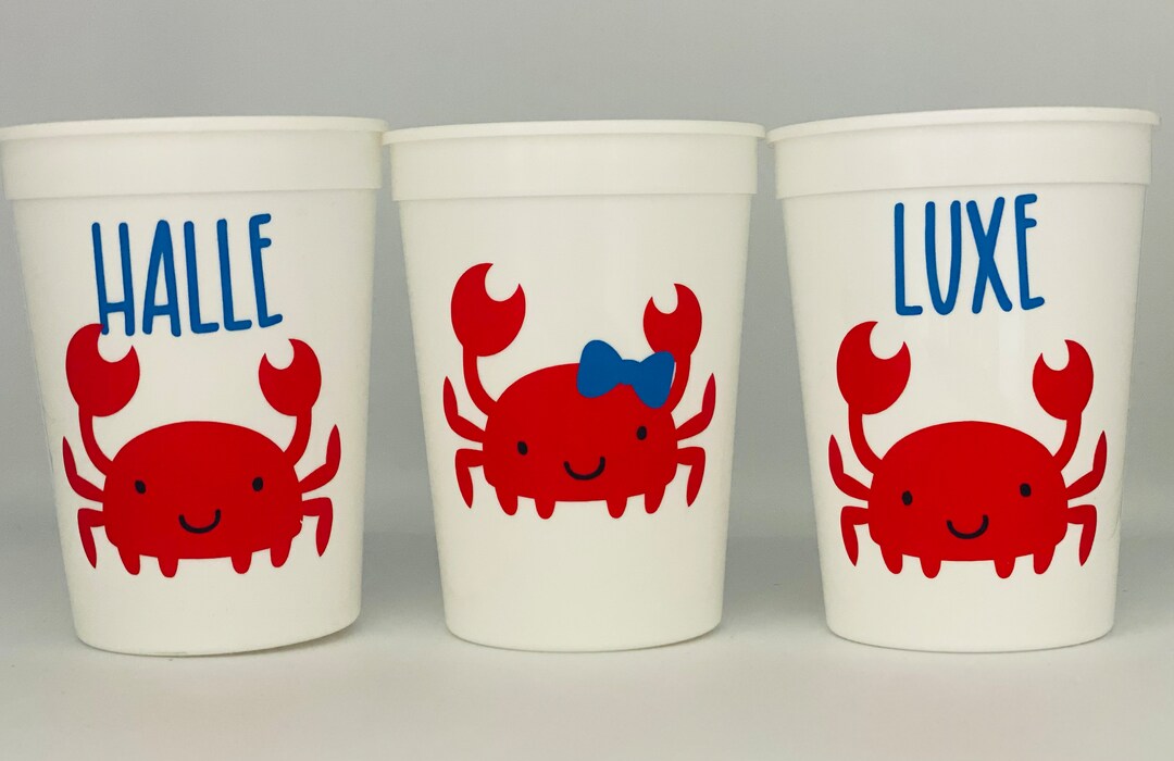 Crab Party Cups, Crab Birthday Party Cups, Crab Party Supplies, Ocean