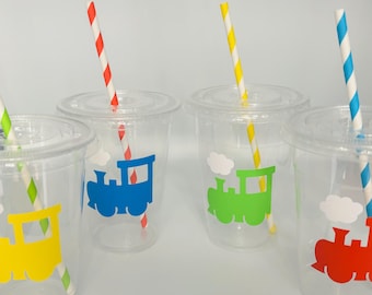 Train Party Cups, Train Birthday party, Train baby shower cups, Train Party Favors, Vintage Train Party, Choo choo Party, Disposable