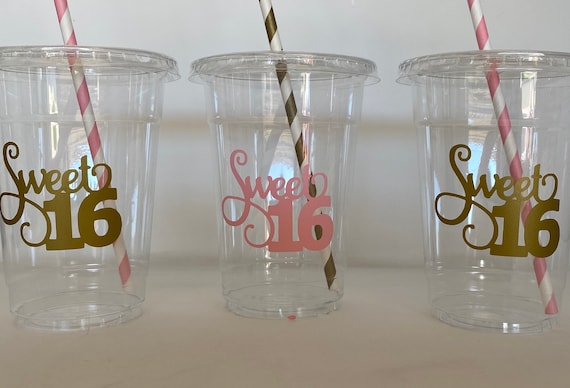 Birthday Party Cups PERSONALIZED NAME and AGE Big 30 40 50 60 With Lids and  Straws