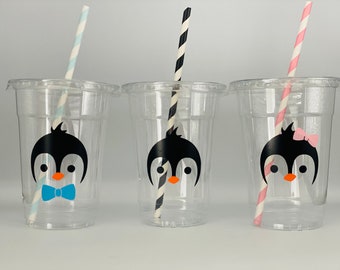 Penguin party cups, Penguin Birthday Party cups, Penguin Party favors, Winter party, Winter Birthday Party, Penguin Party Favors, Disposable