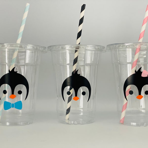 Penguin party cups, Penguin Birthday Party cups, Penguin Party favors, Winter party, Winter Birthday Party, Penguin Party Favors, Disposable