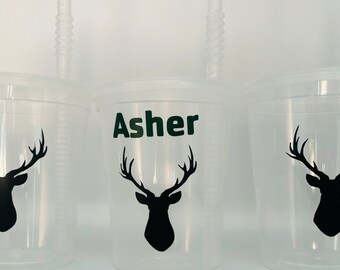 Deer Party Cups, Deer Birthday Party Cups, Deer Baby Shower Cups, Hunting party Cups, Hunting Baby Shower Cups, Deer Party Supply,Reusable