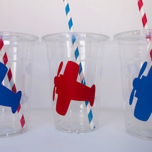 Airplane Party cups, First Flight, Airplane Birthday Cups, Plane Baby Shower, Vintage Airplane, Party supply, Disposable, Time Flies