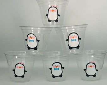 Penguin Party Cups, Penguin Birthday Party Cups, Penguin Party Supplies, Winter Animal Party Cups, Penguin Snack Cups, Penguin Favors