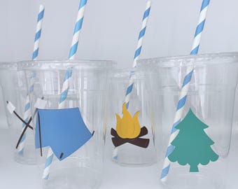 Camping party cups, Camping Birthday Party Cups, Camping Baby Shower cups, Party Favor, Camping Party Supply, One Happy Camper, Disposable