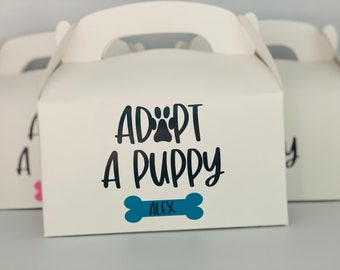 Adopt a puppy party, Dog birthday, Puppy Party Favor bags, Dog Party favor bags