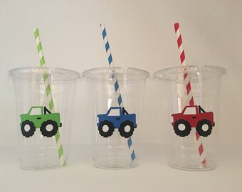 Monster truck party cups, Monster Truck Birthday Party Cups, Monster truck baby shower, Party Favors, Truck Party, baby shower, Disposable