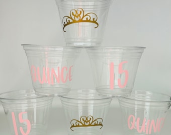Quinceañera Party Cups, Custom Mis Quince Favors, 16oz disposable Plastic Cup, Customized Sweet 15 Cups, Favor Cups, Quinceanera Party Favor