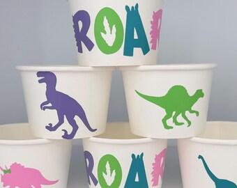 Girl Dinosaur Party Snack Cups, Dinosaur Birthday Party Snack Cups, Dinosaur Baby Shower, Pink Dinosaur Party, Dinosaur Unicorn Party Snack