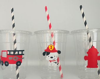 Fireman party cups, fire truck party cups, Fireman birthday party, Fireman Party Supplies, Firetruck party favors, Fire truck birthday party