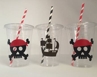 Pirate Party Cups, Pirate Birthday Cups, Pirate Baby Shower, Pirate Party Favors,Pirate Party Supplies,Pirate Skull,Boat Party,Disposable
