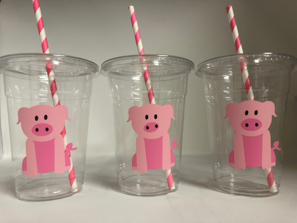 Pig Party Cups Pig Birthday Party Cups Farm Party Cups Pig | Etsy